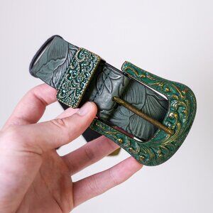 y2k green western floral belt — american boho style